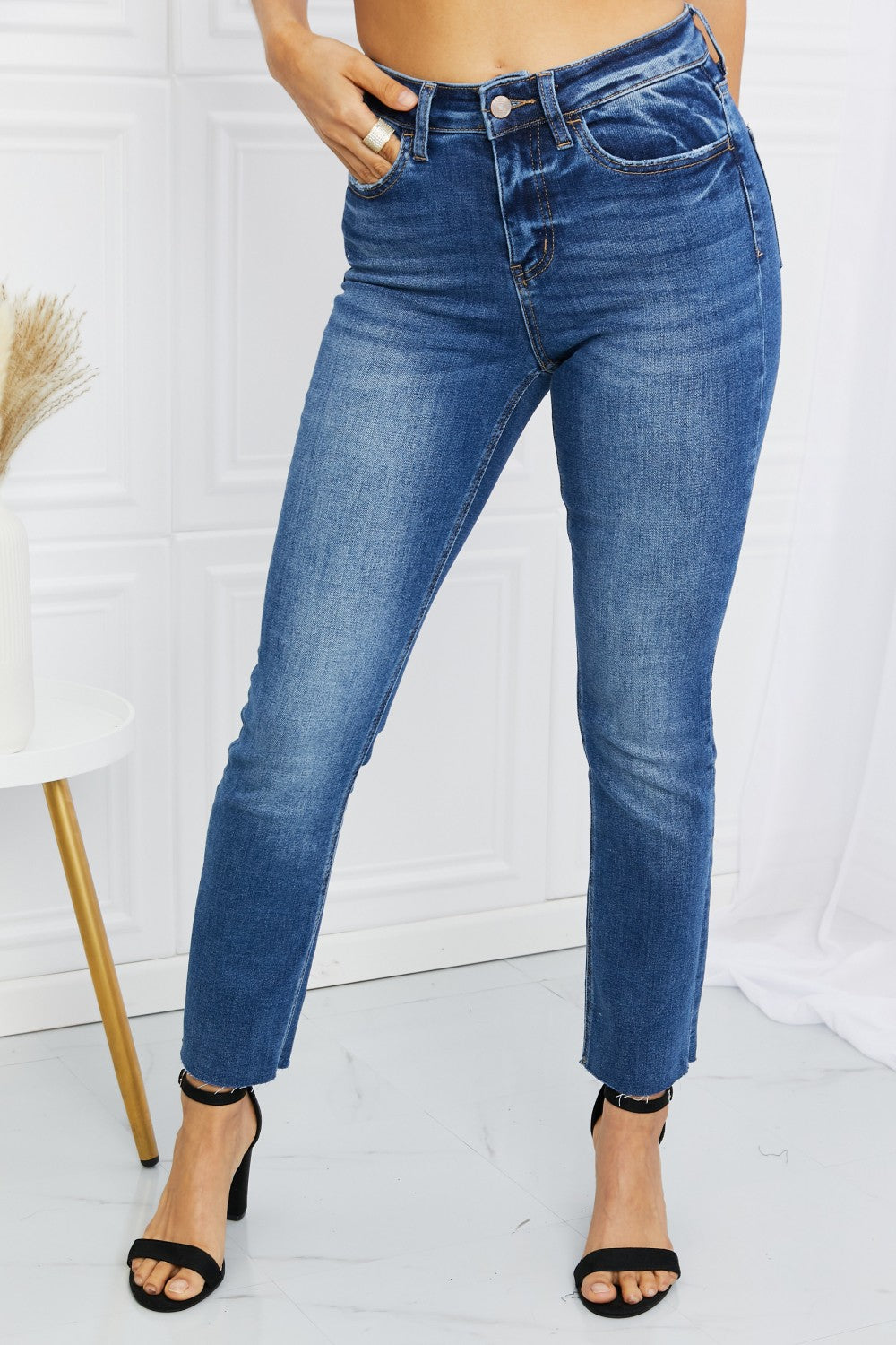VERVET Full Size Raw Hem Cropped Jeans