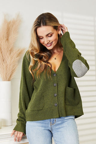 Olive Elbow Patch Button Down Cardigan