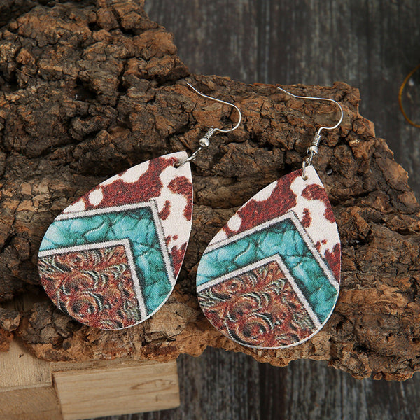 Retro Teardrop Cow/Leopard Pattern Drop Earrings