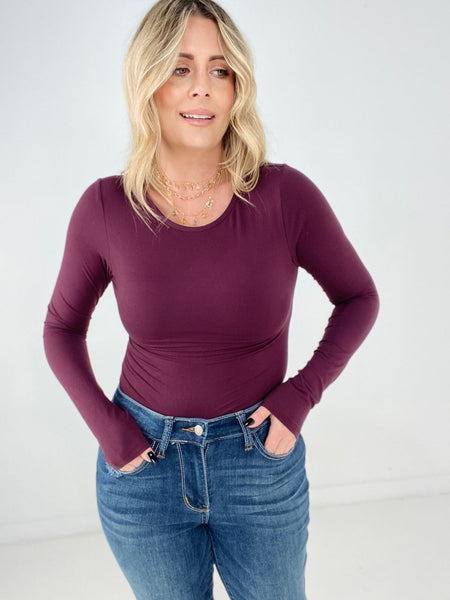 Rae Mode Solid Butter Round Neck Long Sleeve Bodysuit