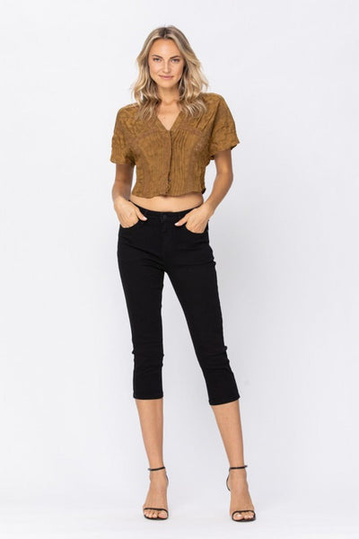 Judy Blue Mid Rise Black Skinny Denim Capri