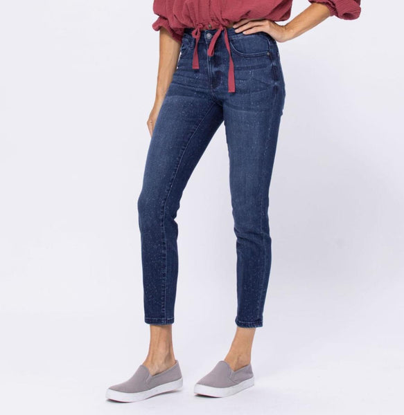 Spots Mid-Rise Mineral Wash Relaxed Jeans by Judy Blue