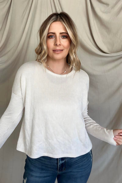 Zenana Ribbed Boat Neck Drop Shoulder Long Sleeve Top