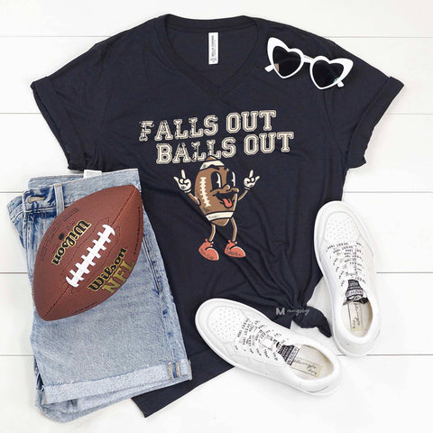 Falls out Balls Out Football Graphic Tee VNECK