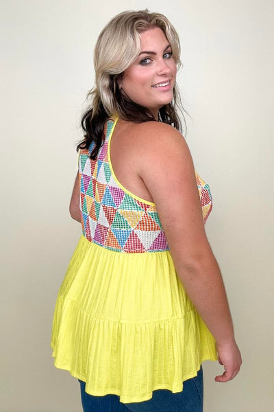 Mellow Yellow Geometric Waffle Knit Babydoll Top