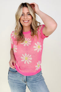 Daisy Round Neck Short Sleeve Knit Sweater
