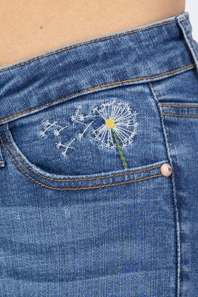 Judy Blue High Waist Dandelion Embroidery Skinny Jeans