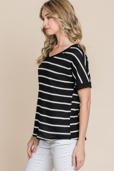 Simple Goals Waffle Knit Striped Tee