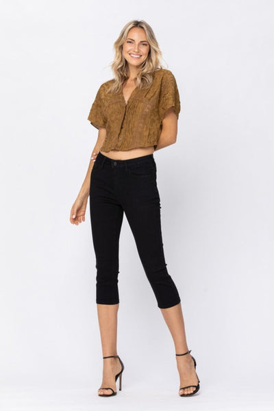 Judy Blue Mid Rise Black Skinny Denim Capri