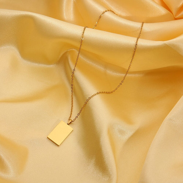 Engraved Loved Rectangle Pendant Necklace