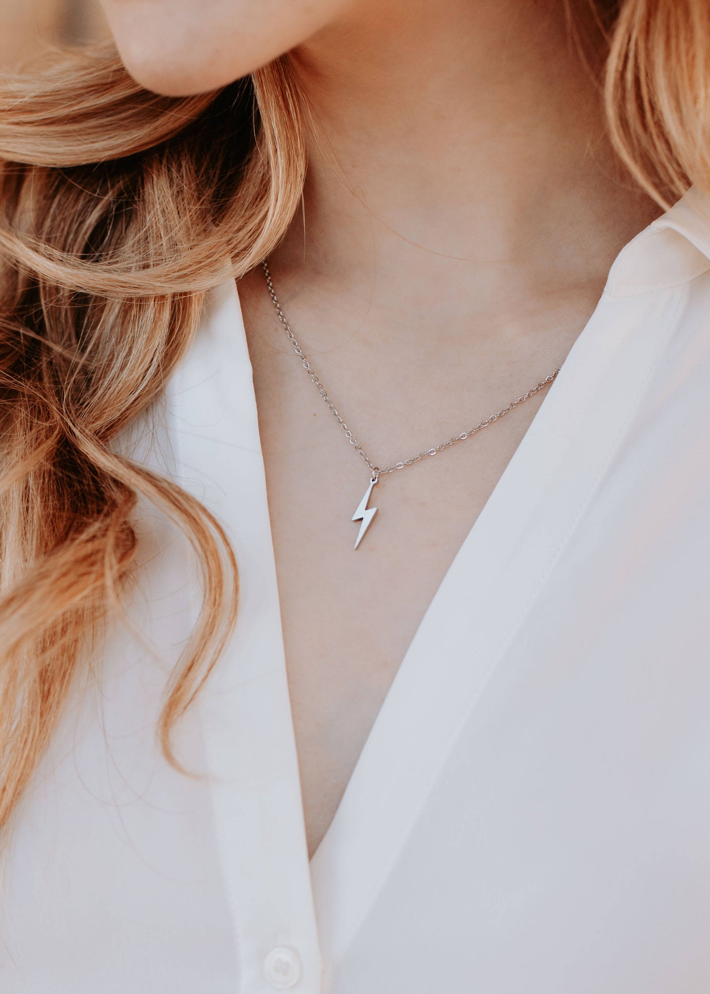 Silver Lightning Bolt Charm Necklace