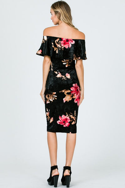 Floral Off Shoulder Body Con Dress - Ruby Rebellion