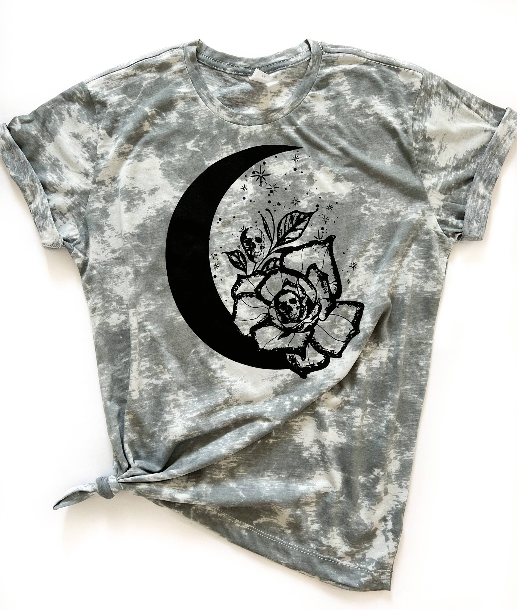 Moon and Roses Skull Tie Dye Tee