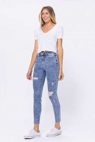 Judy Blue High Rise Acid Wash Destroyed Skinny Jeans