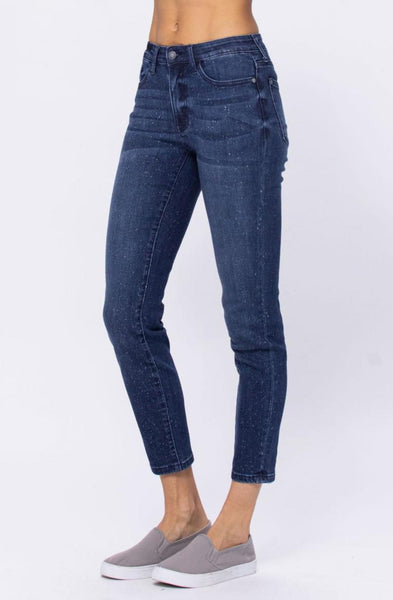 Spots Mid-Rise Mineral Wash Relaxed Jeans by Judy Blue