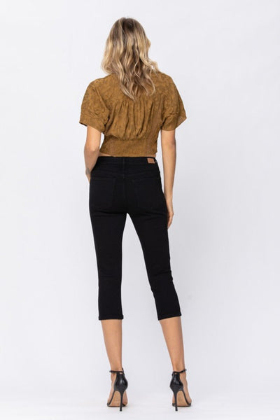 Judy Blue Mid Rise Black Skinny Denim Capri