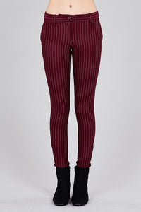 Burgundy Pin Stripe Skinny Pants - Ruby Rebellion