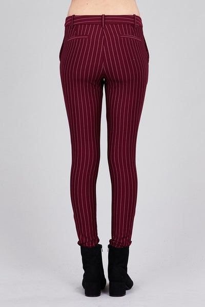 Burgundy Pin Stripe Skinny Pants - Ruby Rebellion