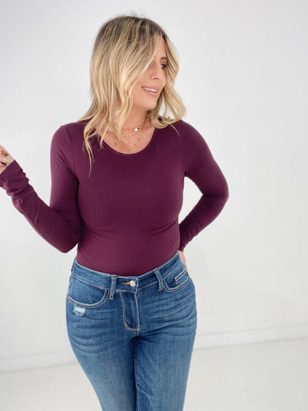 Rae Mode Solid Butter Round Neck Long Sleeve Bodysuit