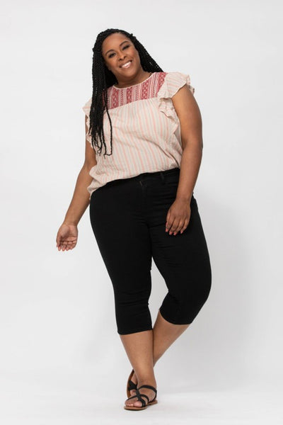 Judy Blue Mid Rise Black Skinny Denim Capri