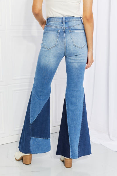 Vibrant Sienna Color Block Flare Jeans