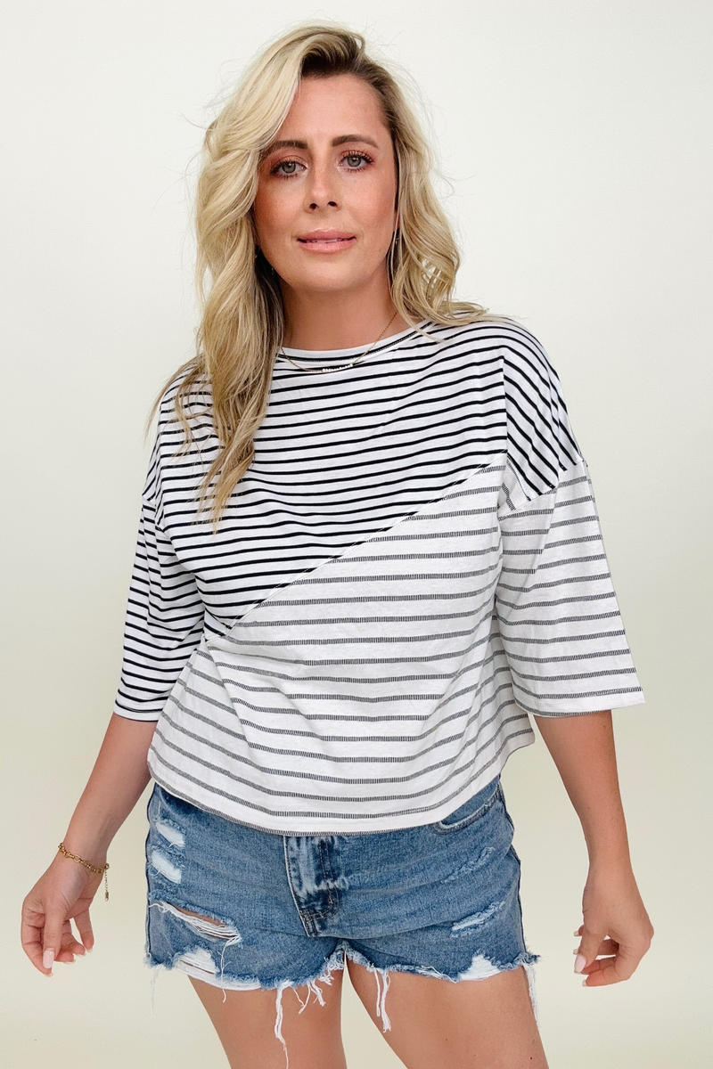 Striped Patchwork Short Sleeve Top