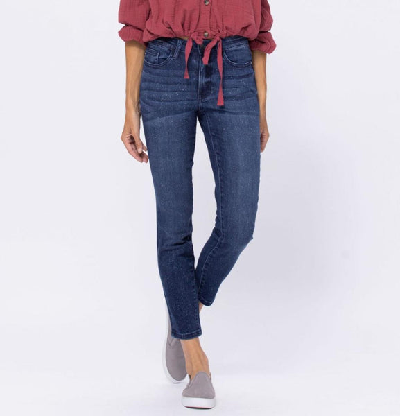 Spots Mid-Rise Mineral Wash Relaxed Jeans by Judy Blue