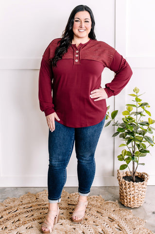 Henley Lace Front Top In Cherry