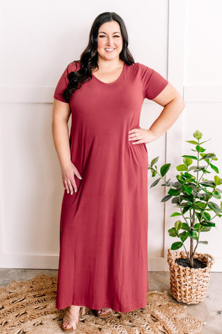 2.2 V Neck Maxi Dress With Pockets In Rosewood
