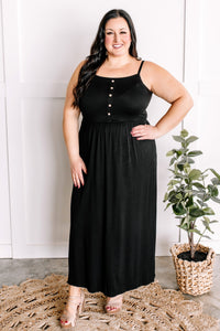 2.23 Decorative Button Front Maxi Dress With Pockets In Midnight Black