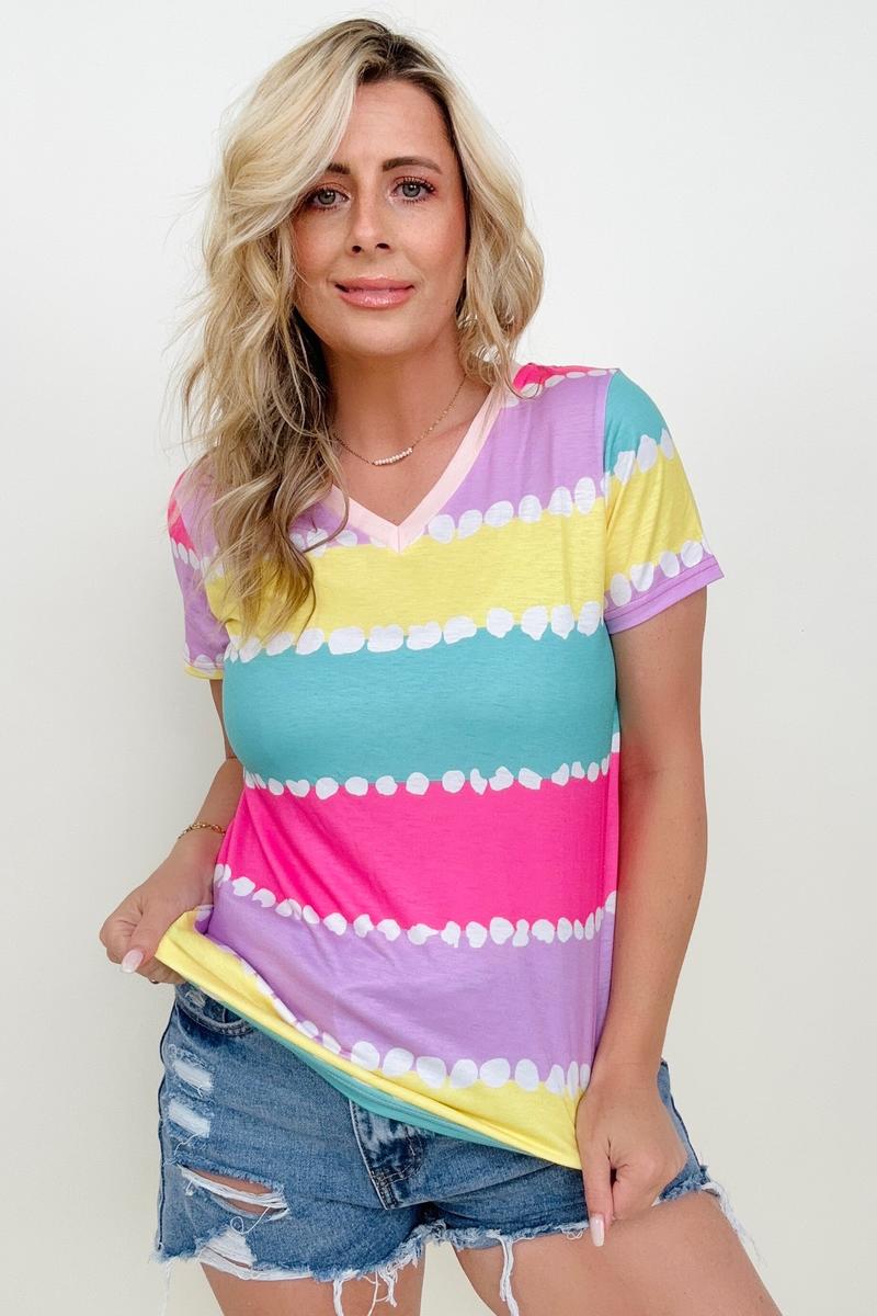 Striped Color Block V Neck T Shirt