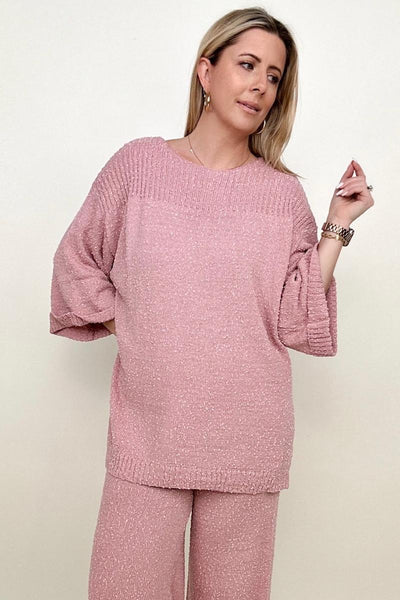 Umgee Wide Sleeve Knit Sweater With Side Slits