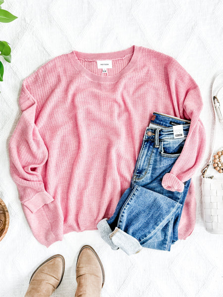 Open Knit Sweater In Pink Bubblegum