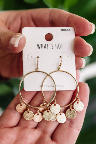 Open Hoop Earrings With Coin Charm Detail In Gold