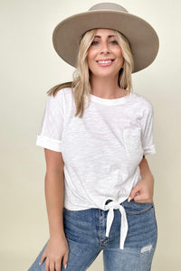 Gigio Cropped T-Shirt with Sequin Pocket and Tie Front