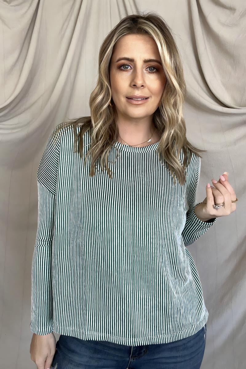 Zenana Ribbed Boat Neck Drop Shoulder Long Sleeve Top