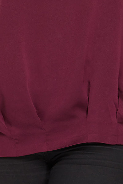 Plum Drop Shoulder Boatneck Satin Top - Ruby Rebellion