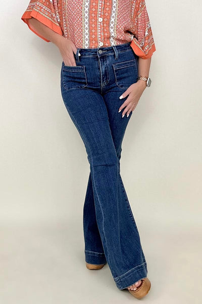 Risen High Rise Front Pocket Sailor Flare Jeans