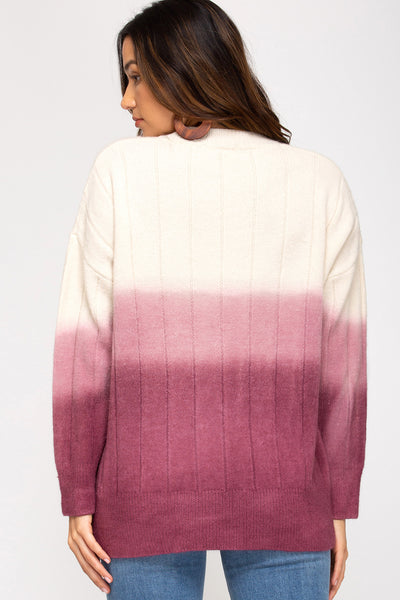 Mauve Ombre Cable Knit Sweater - Ruby Rebellion