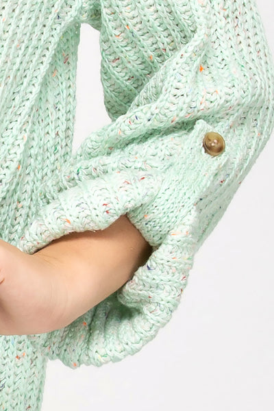 Mint Confetti 3/4 Roll Up Sleeve Sweater