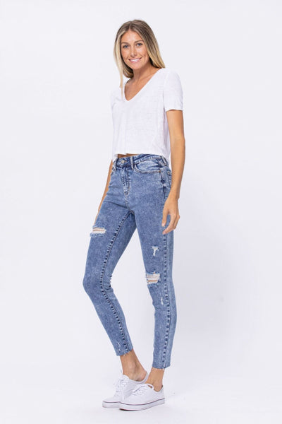 Judy Blue High Rise Acid Wash Destroyed Skinny Jeans