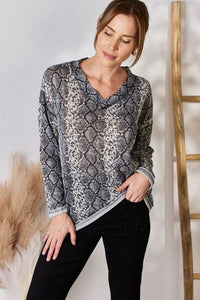 Snakeskin V-Neck Long Sleeve Top