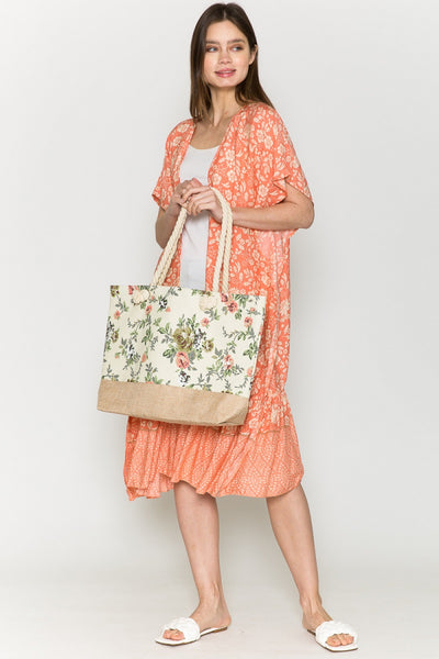 Justin Taylor Floral Rope Handle Tote