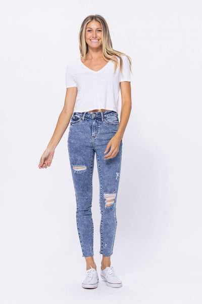 Judy Blue High Rise Acid Wash Destroyed Skinny Jeans