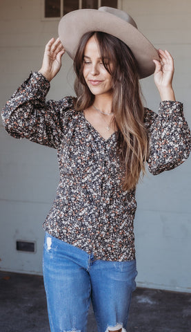 Ditsy Floral Square Neck Button Down Blouse