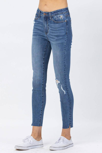 Judy Blue High Waist Dandelion Embroidery Skinny Jeans