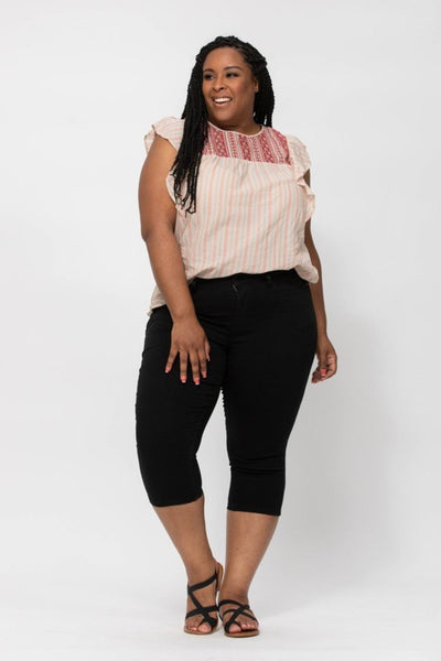 Judy Blue Mid Rise Black Skinny Denim Capri