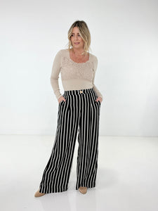 Rae Mode Striped Hi Waist Wide Leg Long Pants