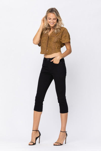 Judy Blue Mid Rise Black Skinny Denim Capri
