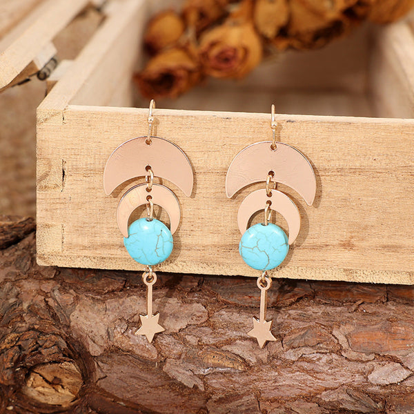 Star Crescent Turquoise Dangle Earrings